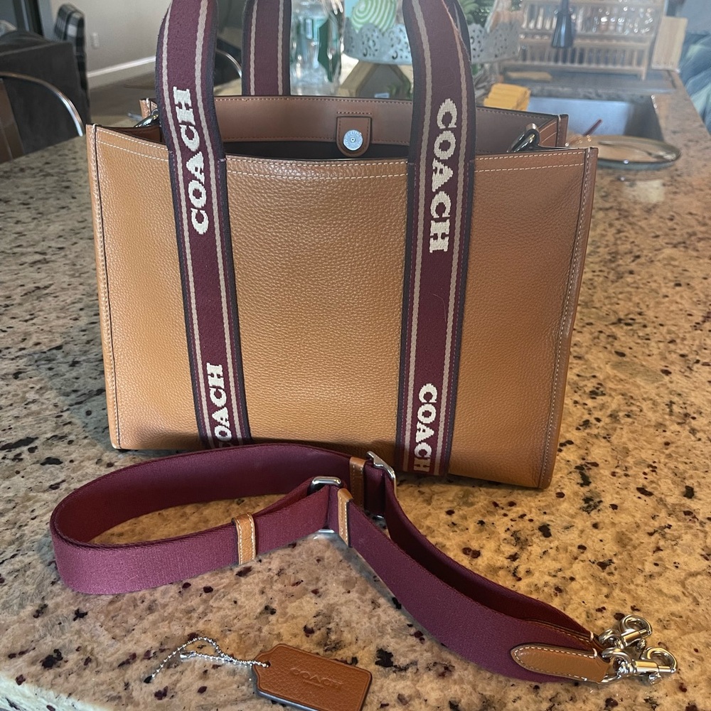 Coach Tan and Burgundy Shoulder Bag